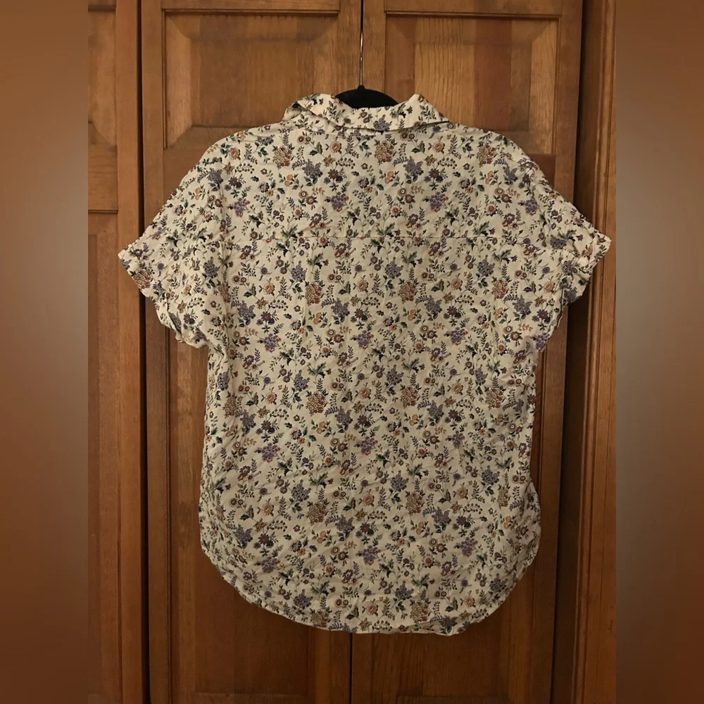 Women's Cream Floral Cotton Bohemian Slouchy Oversized Approx Sz L/XL Blouse